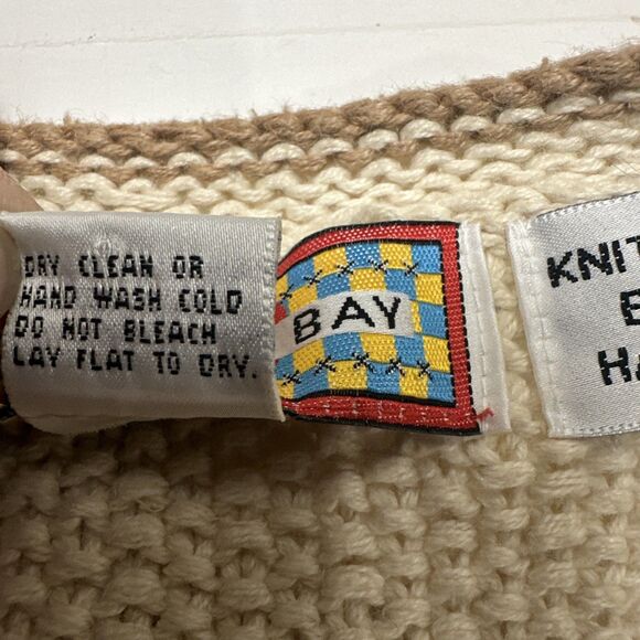 VINTAGE CARDIGAN BAY HAND KNITTED BUTTON FRONT FALL HARVEST SWEATER Large - Picture 13 of 14